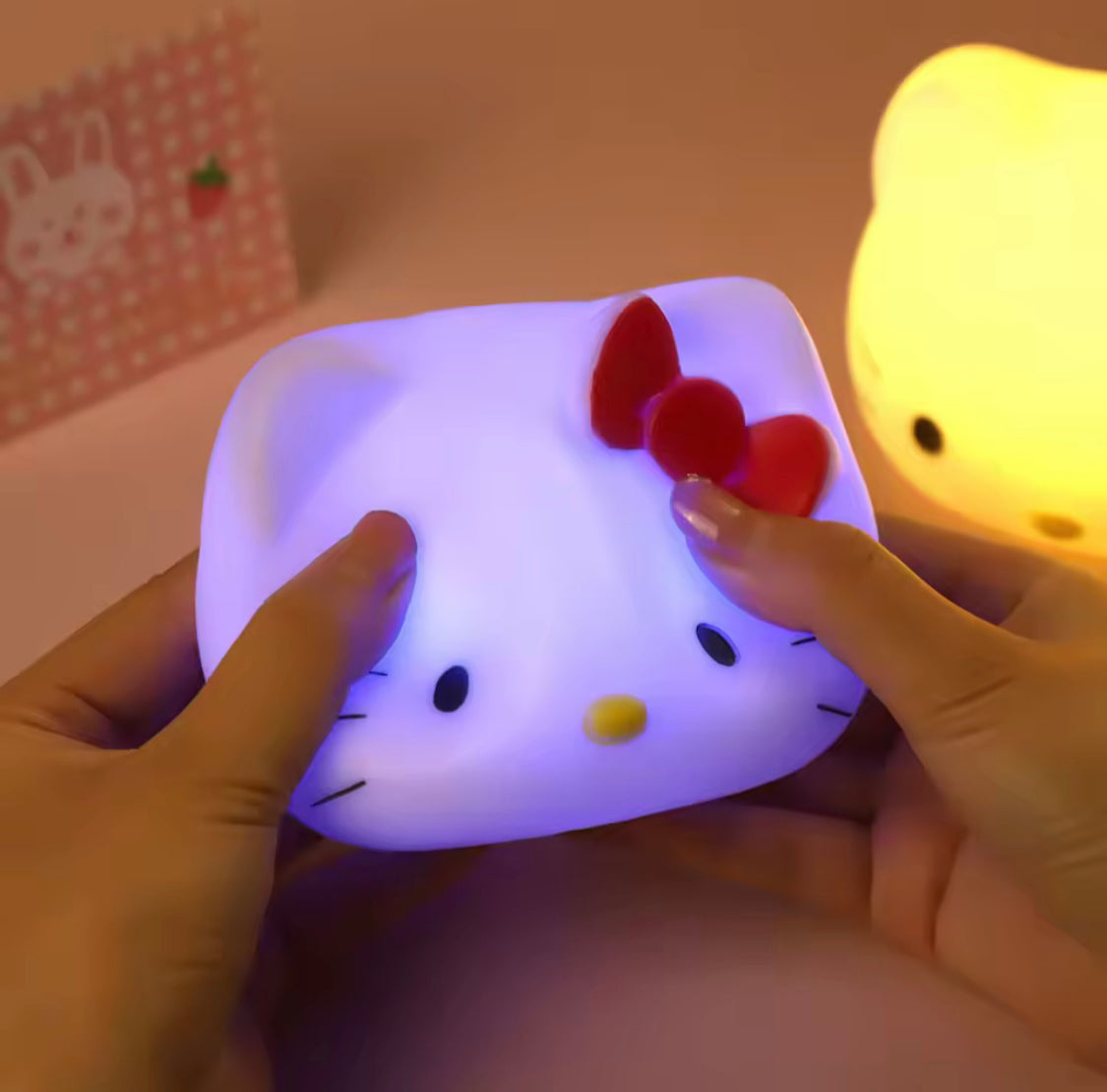 Silicone Hello Kitty Face Lamp, Kawai Hello Kitty Night Lamp, Desktop Decor Hello Kitty Lamp, Bedroom Bedlight Silicone Lamp