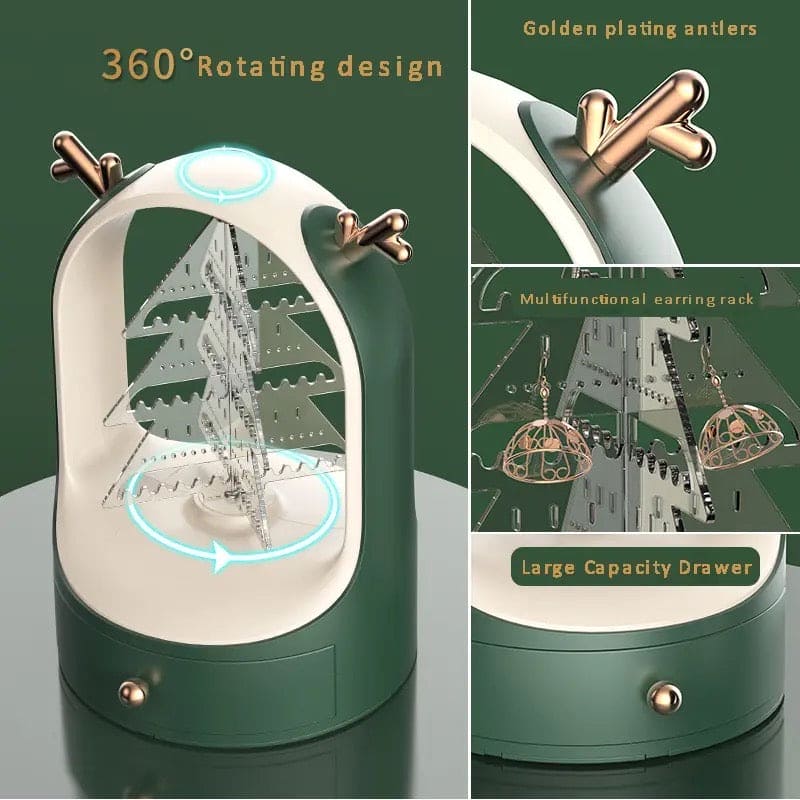 Christmas Tree Drawer Jewellery Organizer,  3 Layer Rotating Jewelry Tower, Tree Antler Shape Ring Earring Necklace Display Container, Multilayer Transparent Rotary Jewelry Box, Moon Light Exquisite Jewellery Necklace Rack