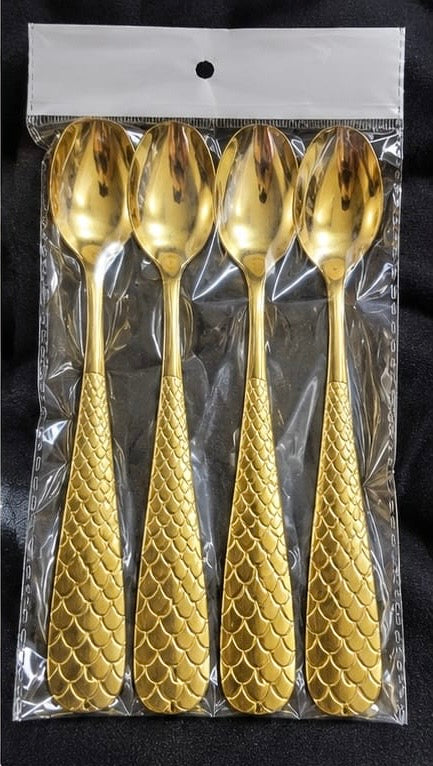 4pcs Elegant Gold Tableware Spoon Set, Stainless Steel Table Spoon, Kitchen Accessories