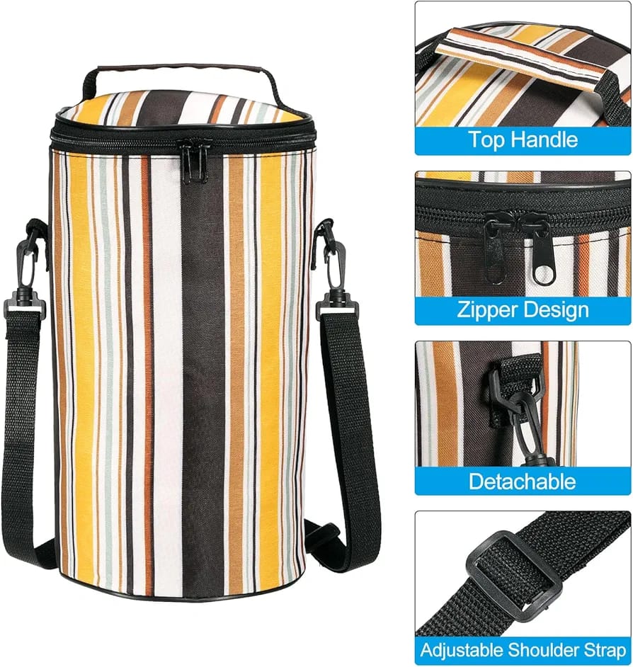 Striped Zipper Lunch Box Insulation Bag, Ice Bunny Round Lunch Box, portable New Lunch Box