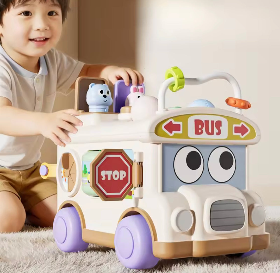 Educational Baby Bus Bus Toy, Motor Skill Learning Toddler Toys, Educational Play Bus with Multiple Activities, Kids Early Learning Educational Toy Car