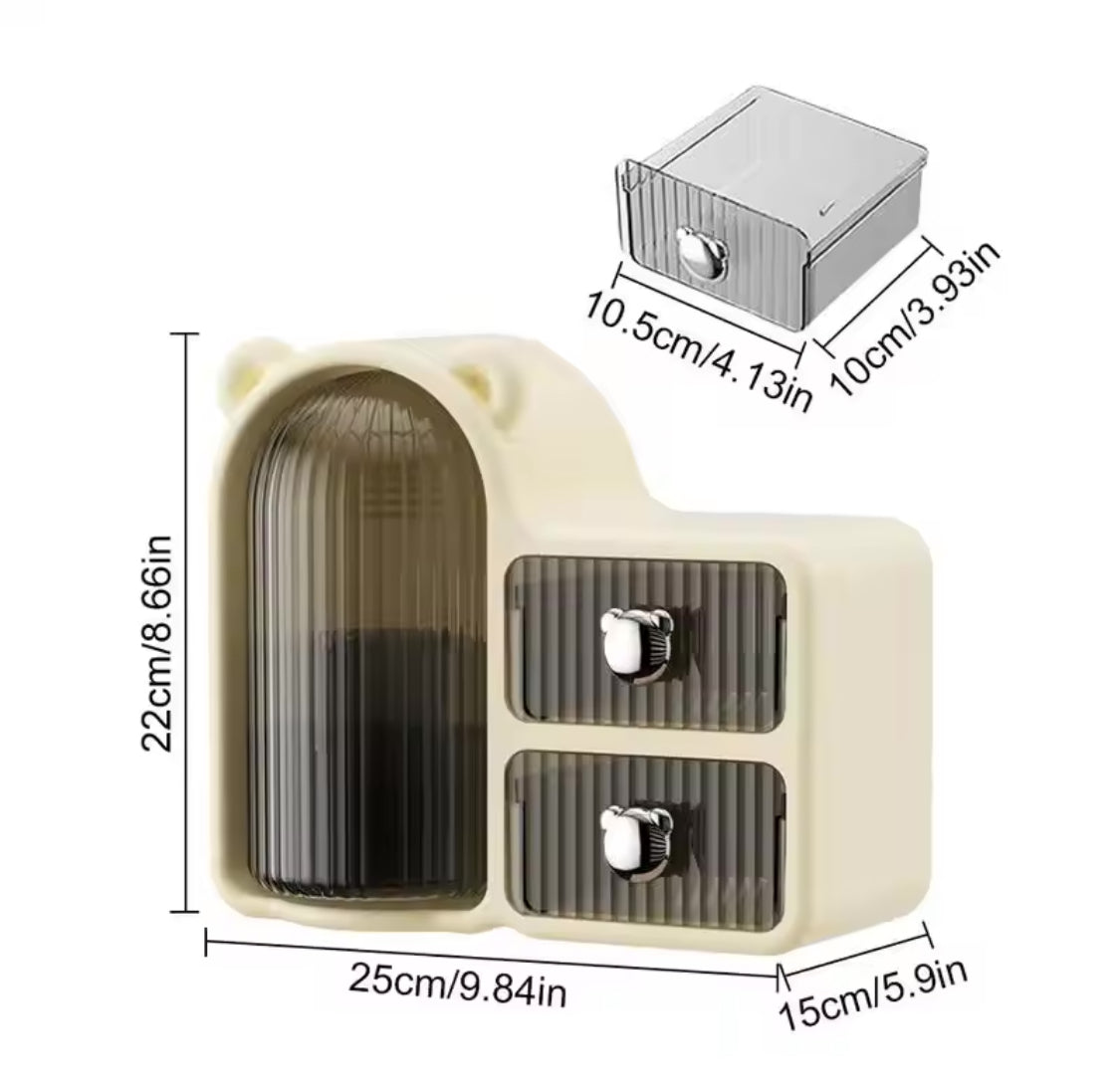 Rotating Desktop Bear Shape Storage Box, Desktop Organizer With 2 Drawers, Makeup And Brushes Organizer, Dressing Table Storage Box
