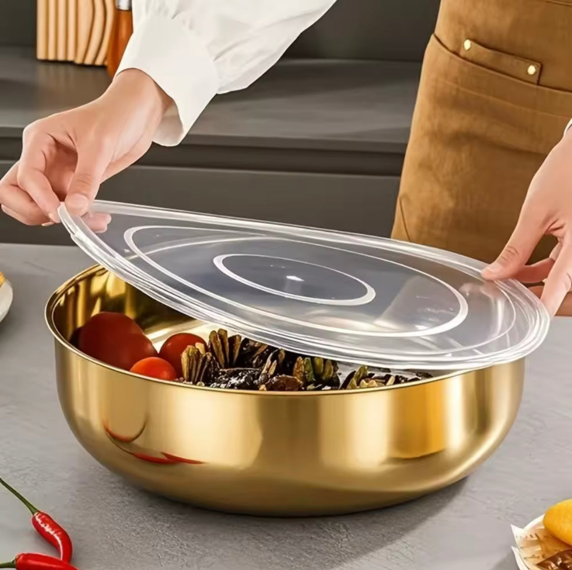 Multi Purpose Mixing Bowl with Transparent Lid, Rustproof Stainless Flour Mixing Bowl, Food Preparation Kitchen Bowl