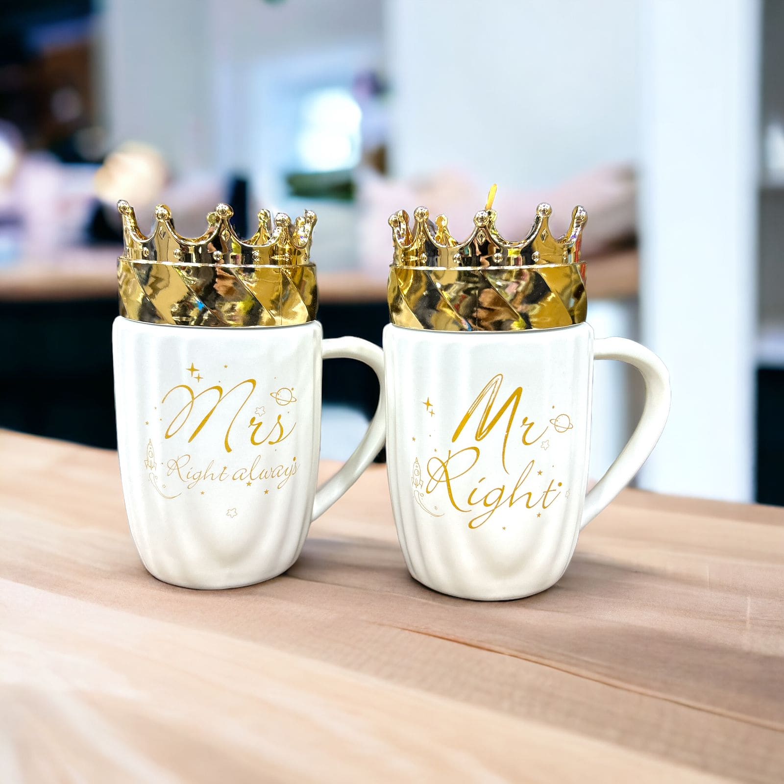 Gold Crown Mr Mrs Ceramic Mug, White Mr Mrs Ceramic Mugs With Crown Lid, Luxury Travel Coffee Cups