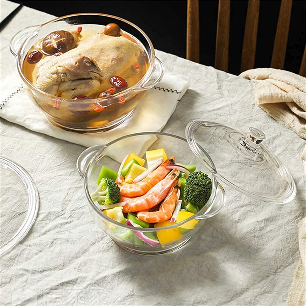 Heat Resistant Glass Cookware Set, Transparent Glass Cooking Pot Set, Elegant Glass Casserole Set with Lids