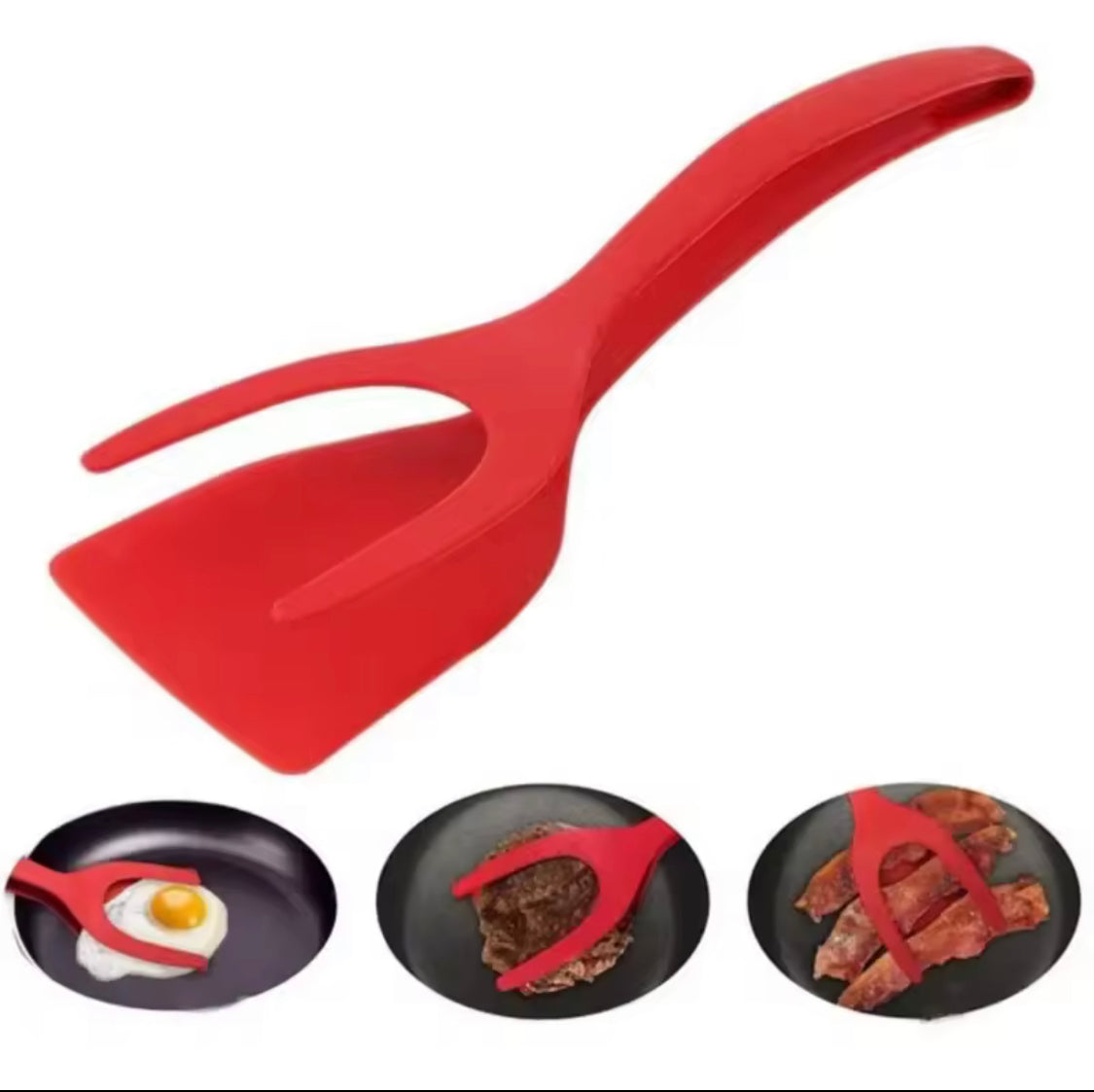 Egg Flipper Spatula, Silicone Cooking Spatula, 2 in 1 Grip Flip Tong, Silicone Steak Tongs, Omelette Turners, Pancake Bread Clamp