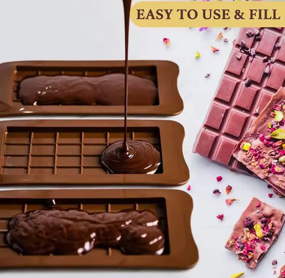 Silicone Chocolate Bar Molds, Easy Release Rectangle Chocolate Mold, Non Stick Silicone Mold