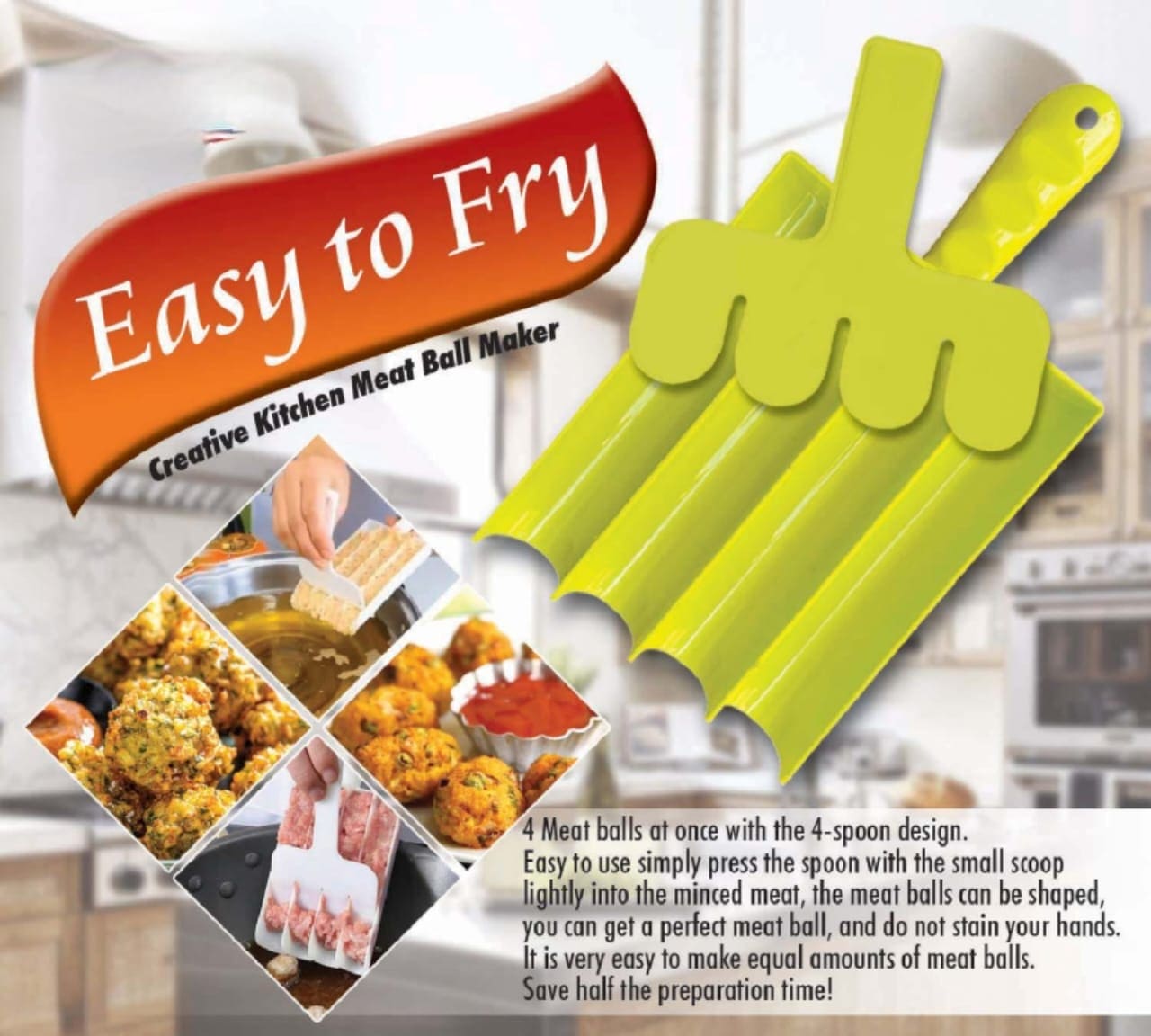 Triple Meat Ball Maker, Meat Tool With Spoon, Fried Fish Beef Meat Making Balls Mold, Kitchen Meatballs Scoop, Home Cooking Tool, Triple Meat Club Maker with Cutting Spatulas, Non Stick Plastic Apparatus Maker Clip