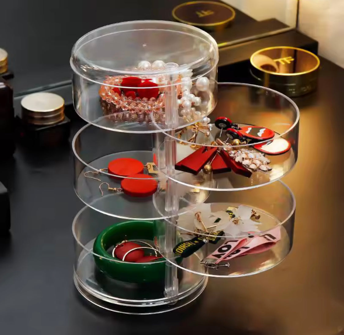 Acrylic Transparent Rotating Jewellery Box, 5 Layers Round Shape Jewellery Organizer, Multilayer Rotating Jewelry Box,