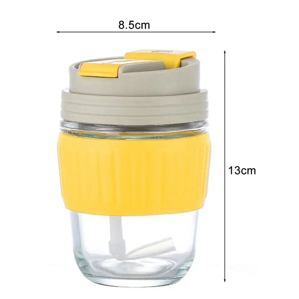 Modern Travel Mug, 350ml Double Drinking Glass,  Lovely Glass Straw Cup, Portable Accompanying Coffee Cup, Couple Silicone Anti Scalding Water Cup