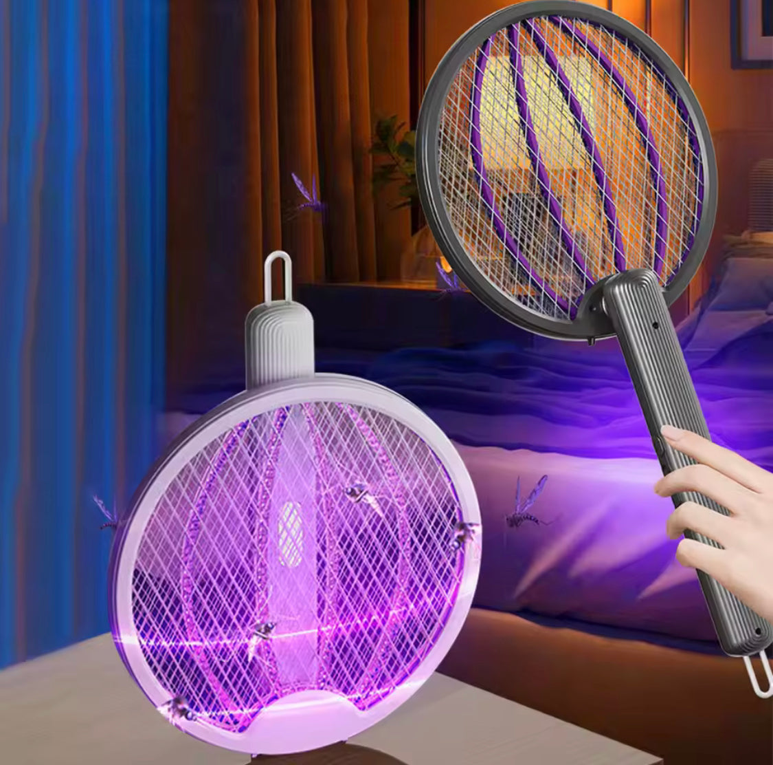 3 In 1 Foldable Electric Mosquito Swatter, Rechargeable Mosquito Killer Racket, Anti Mosquito Fly Trap, Home Bug Insect Racket, Electric Fly Swatter For Home and Outdoor