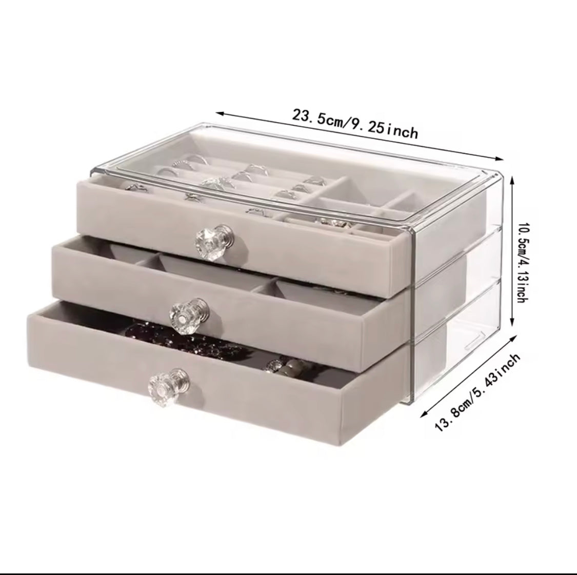 Acrylic 3 Drawer Jewelry Organizer, Velvet Jewelry Organizer Drawer, Jewelry Box Holder, Acrylic Velvet Multi Layer Jewelry Box Organizer, Jewelry Organizer For Earings and Bracelets