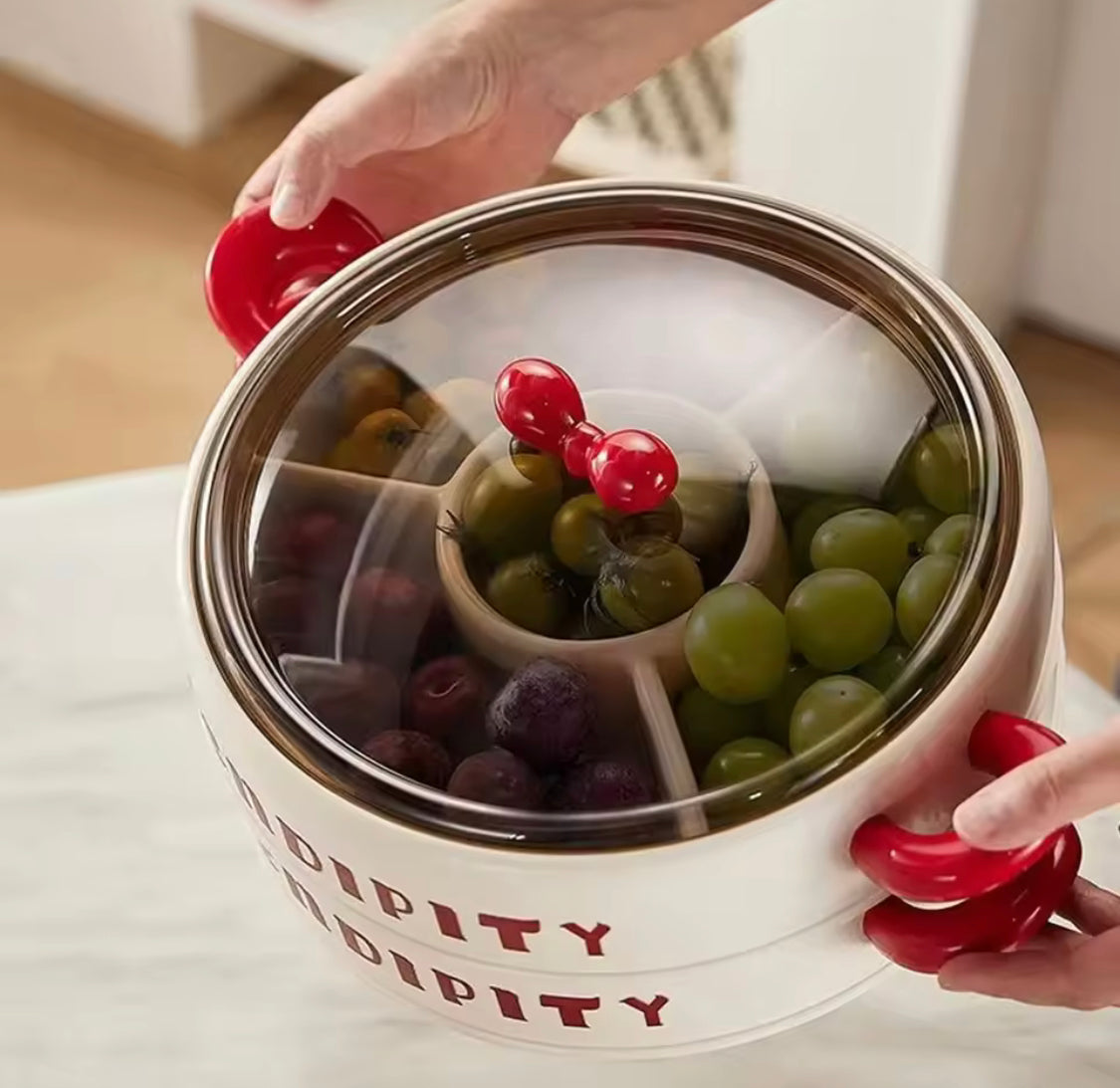 4 Grids Dried Fruit Tray With Transparent Lid, Dust Proof Fruit Storage Basin, Candy Snack Storage Basket