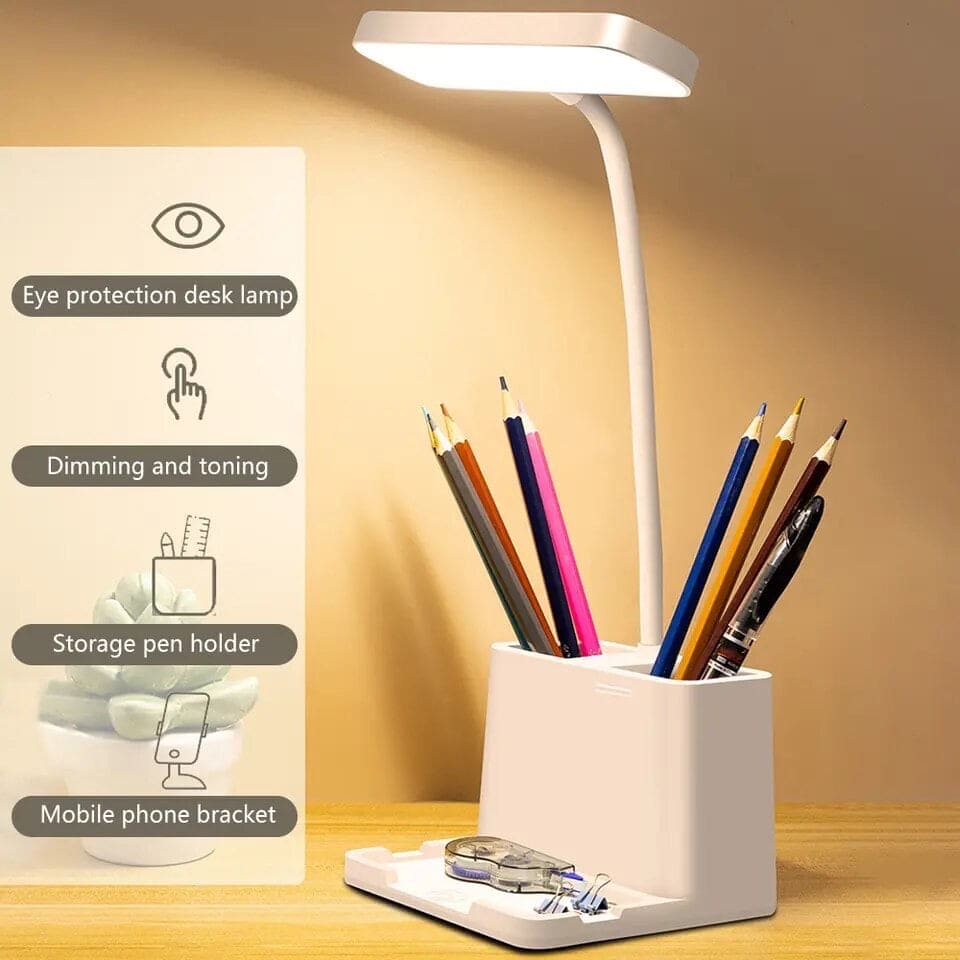 LED Table Lamp With Pen Holder, Long Bright Learning Light, Touch Control Night Light, Rechargeable Study Lamp, 3 Modes Dimming Bedside Light, Adjustable Gooseneck Reading Lamp