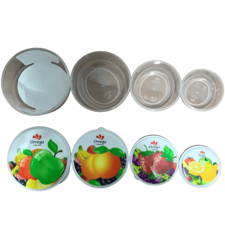 Set Of 4 Round Fruity Box, Fresh Keeping Jars, Food Container Food Storage Jars, Multipurpose Stackable Air Tight Container, Transparent (300ml, 250ml, 200ml and 150ml) Food Storage Container