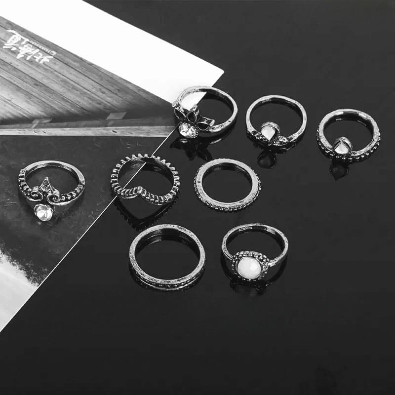Set Of 8 Midi Finger Rings, Vintage Antique Silver Color Rings, Bohemian Vintage Alloy Knuckle Ring, Knuckle Stacking Rings for Women