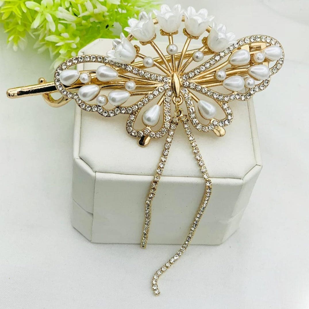 Crystal Butterfly Hair Clip, Flower Ponytail Pearl Hairpin, Women Rhinestones Tassel Hair Clip, Ponytail Buckle Pearl Hairpin, Girl Barrette Hairclip, Women Hair Styling Accessories