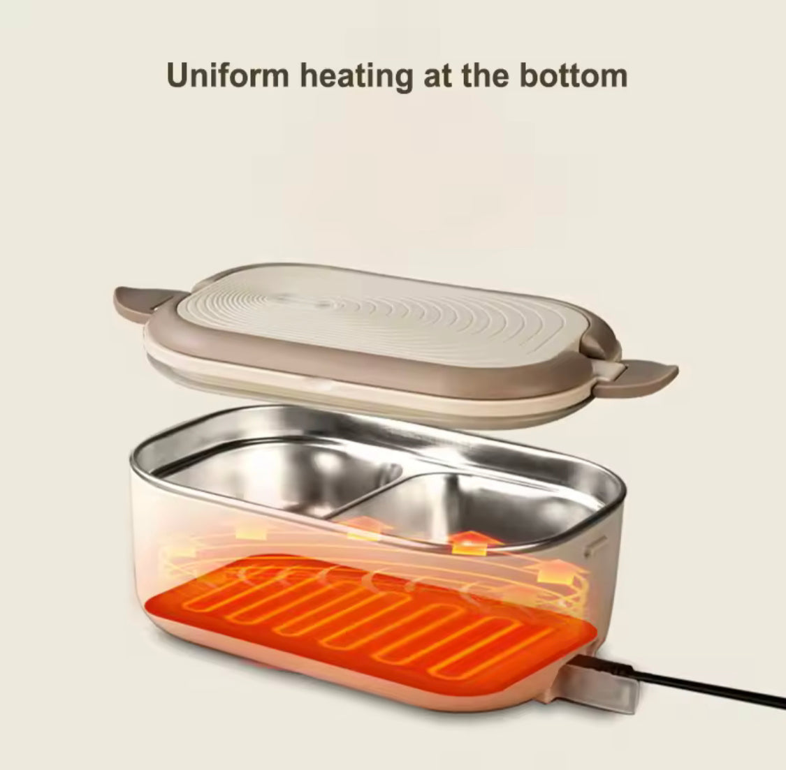 Stainless Steel Electric Lunch Box, Portable Insulated Electric Lunchbox, 2 Compartment Plug In Lunchbox