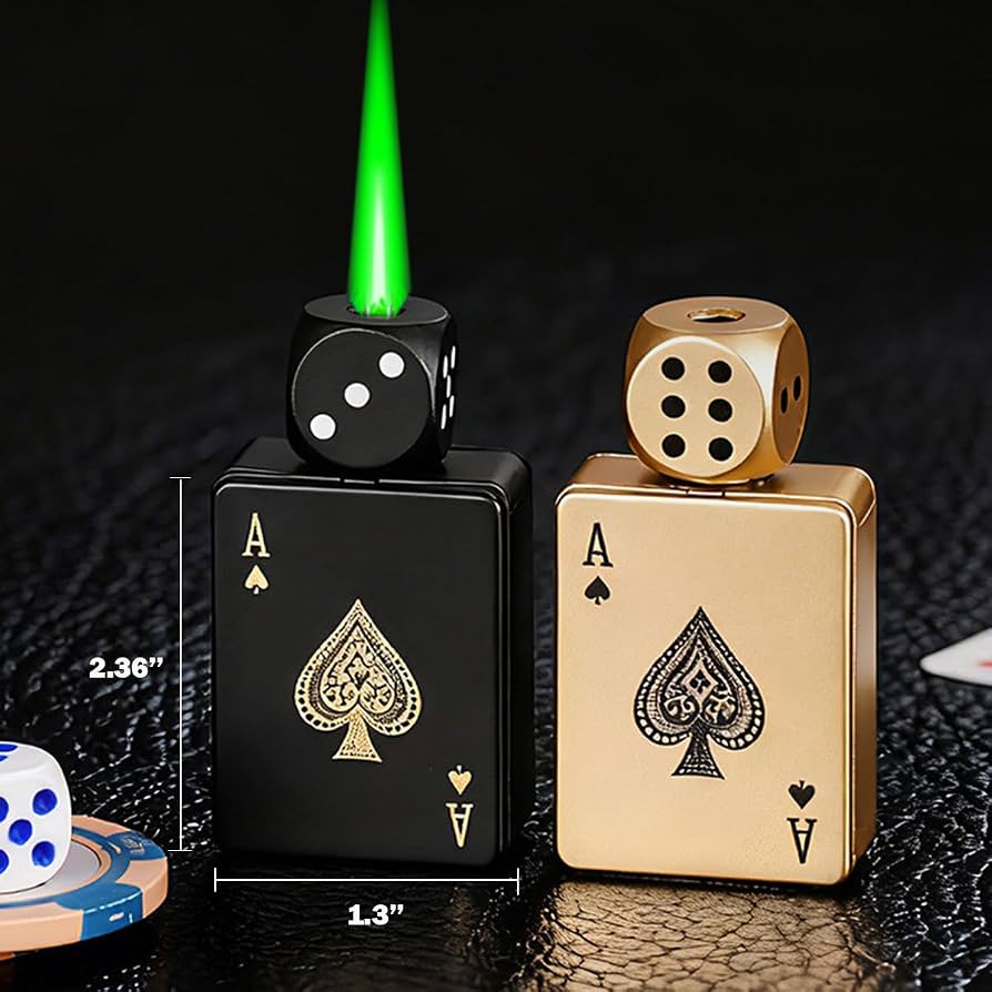 Windproof Dice Head Lighter, Ace Card Windproof Pocket Lighter,
Dice Top Jet Flame Lighter, Refillable Fancy Ace Lighter