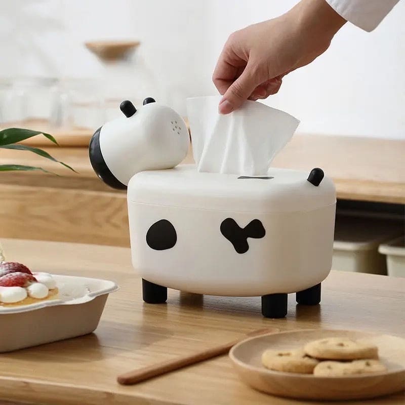 Happy Cow Tissue Box With Holder, Plastic Toothpicks Tissue Dispenser, Cartoon Cow Decorative Plastic Tissue Box, 2 in 1 Multifunctional Toothpick Holder Tissue Box, Facial Paper Dispenser Organizer for Bathroom Home