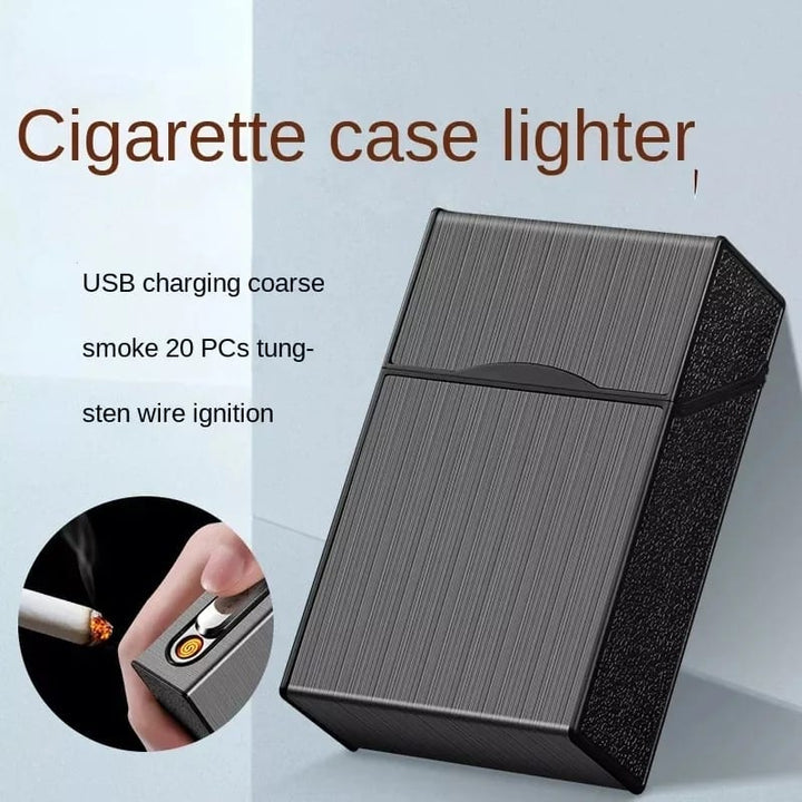 Rechargeable Lighter With Cigarette Case, Smart Cigarette Case with Built In Lighter, Windproof Electric Cigarette Lighter Case