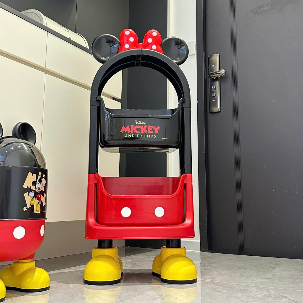 2 Tier Kids Disney Mickey Toy And Storage Trolley, Multi Purpose Kids Storage Cart with Wheels,     Children Rolling Storage Organizer