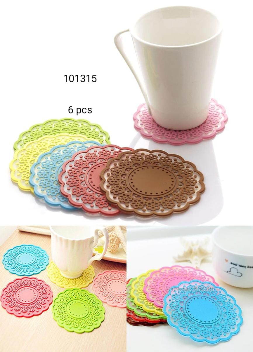 6pcs Semi-Transparent Candy Color Cup Mat, Mat Lace Cup, Creative Nonslip Cup Pad