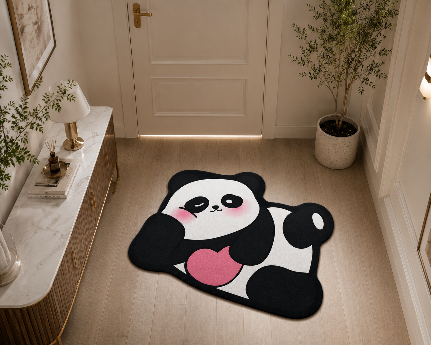 Anti Slip Cute Panda Floor Mat, Decorative Panda Floor Mat, Adorable Panda Shaped Rug, Cute Panda Plush Floor Rug