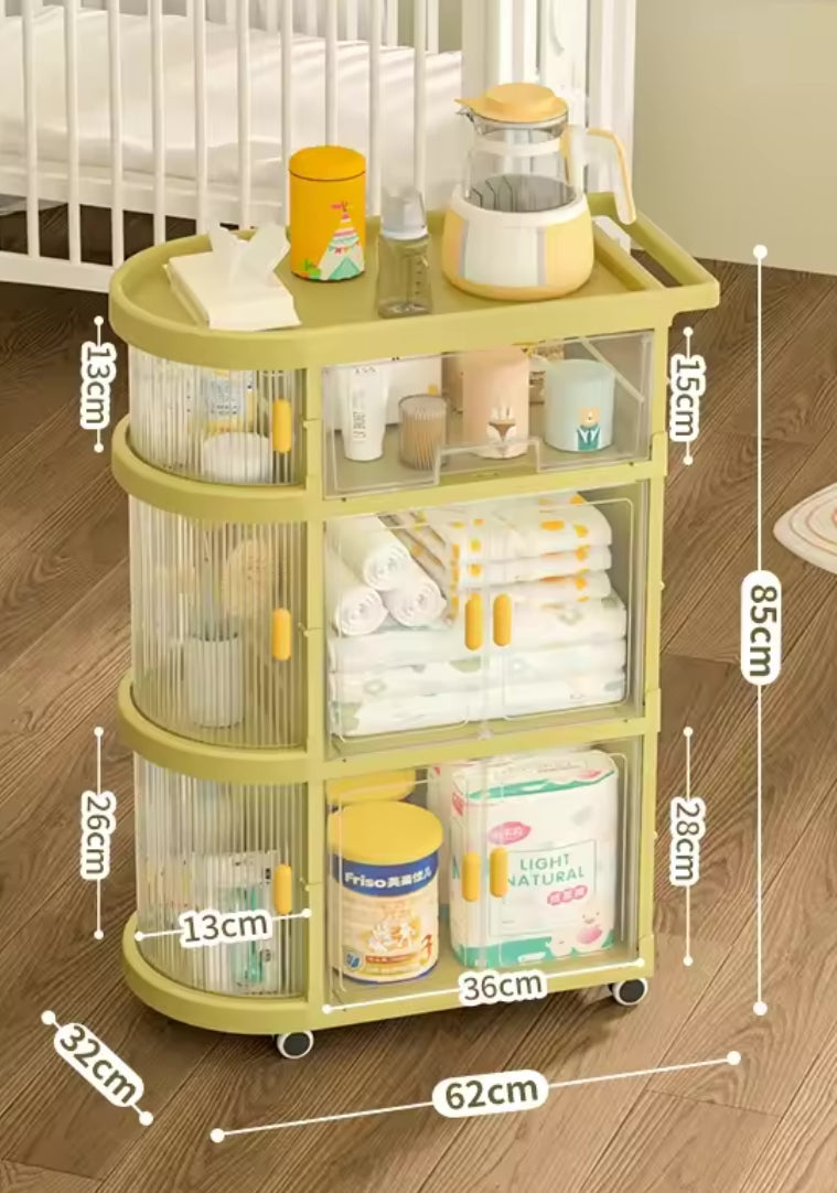 Foldable Baby Rack Trolley With Wheels, Multi Layer Sundries Storage Organizer, Movable Snack Storage Rack