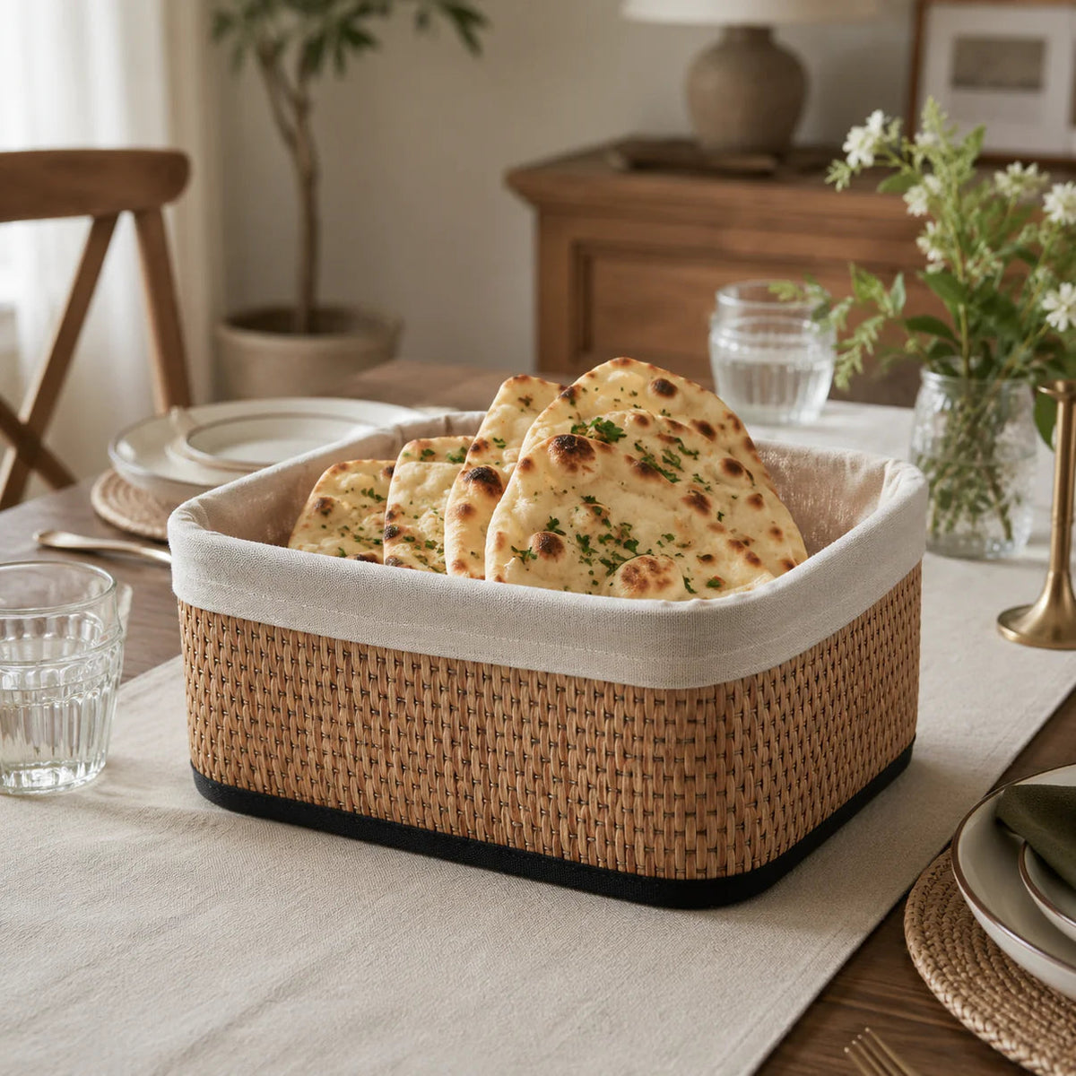 5pcs Woven Rattan Storage Basket Set, Fabric Lined Wicker Storage Boxes, Decorative Rattan Storage Box Set