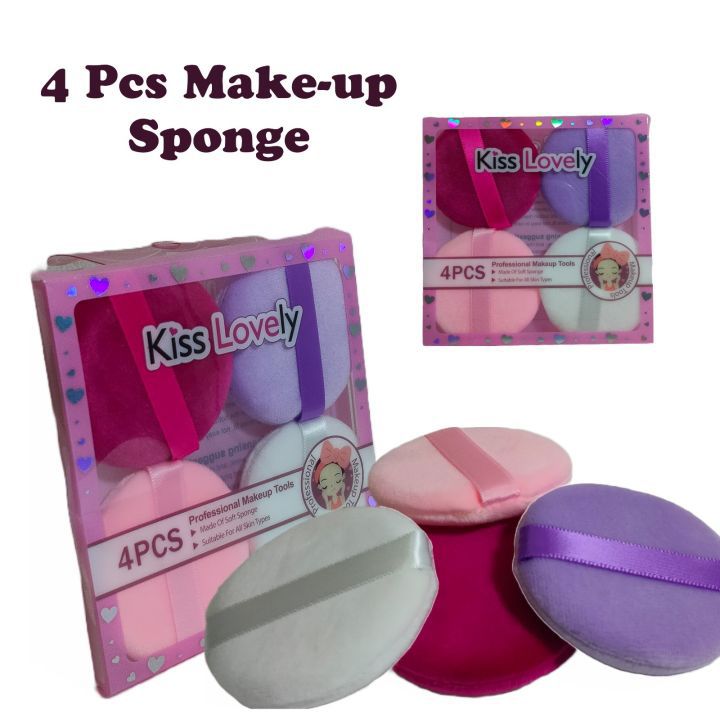 Set of 4 Kiss Lovely Makeup Sponge, Loose Powder Puff Ultra Soft Velvet, Makeup Mixing Colourful Puff