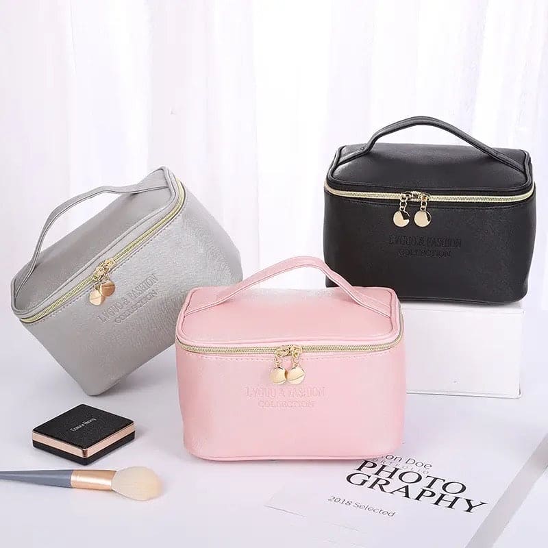 Set Of 3 Female Leather Makeup Pouch, Cute Preppy Makeup Bag, Multifunction Women Cosmetic Bag, Travel Toiletry Storage Organize Handbag, Waterproof Female Makeup Case, PU Leather Zipper Make Up Bag, Soft Leather Makeup Bag