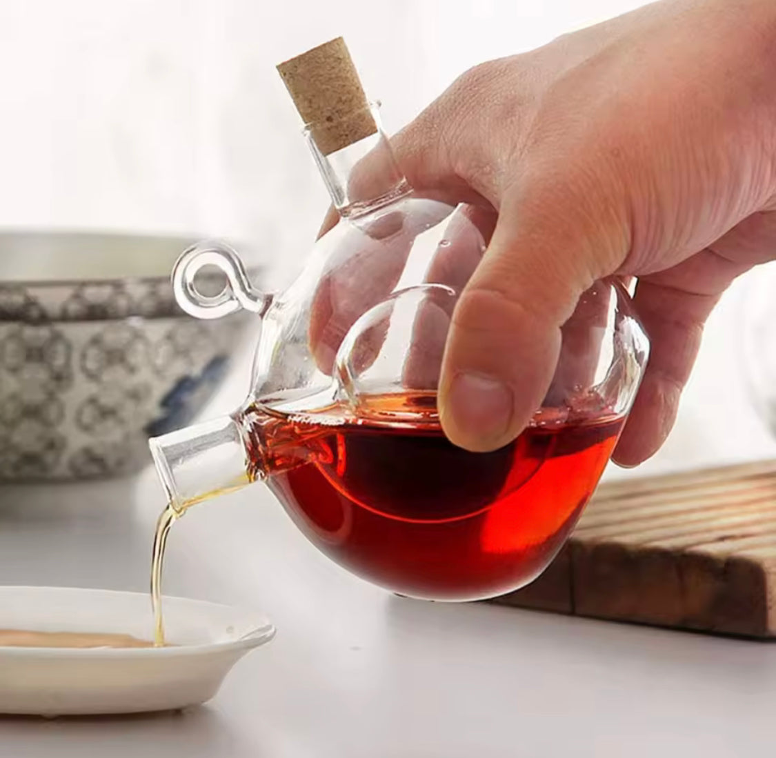 2 In 1 Glass Oil Bottle , Multipurpose Glass Bottle Jar, Creative Double Mouth Glass Seasoning Oil Pot, Double Oil Dispenser With Cork