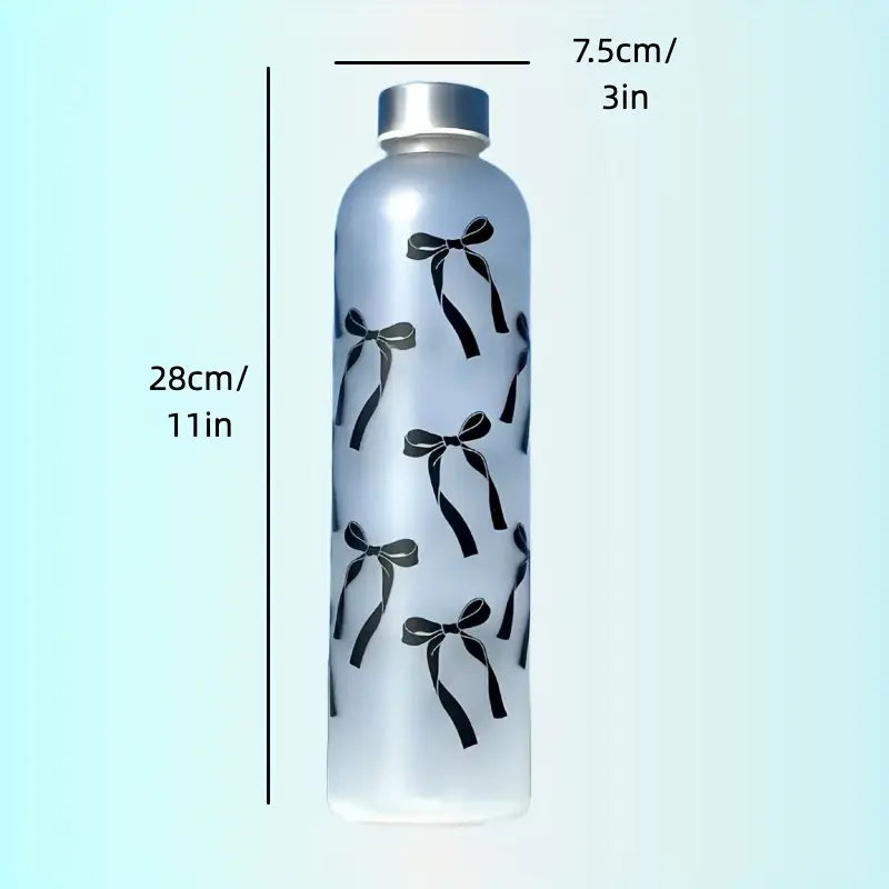 1L Aesthetic Water Bottle With Bow Print, Reusable Water Bottle With Lid, Ribbon Bow Frosted Water Bottle, Multipurpose Water Bottle for Travel