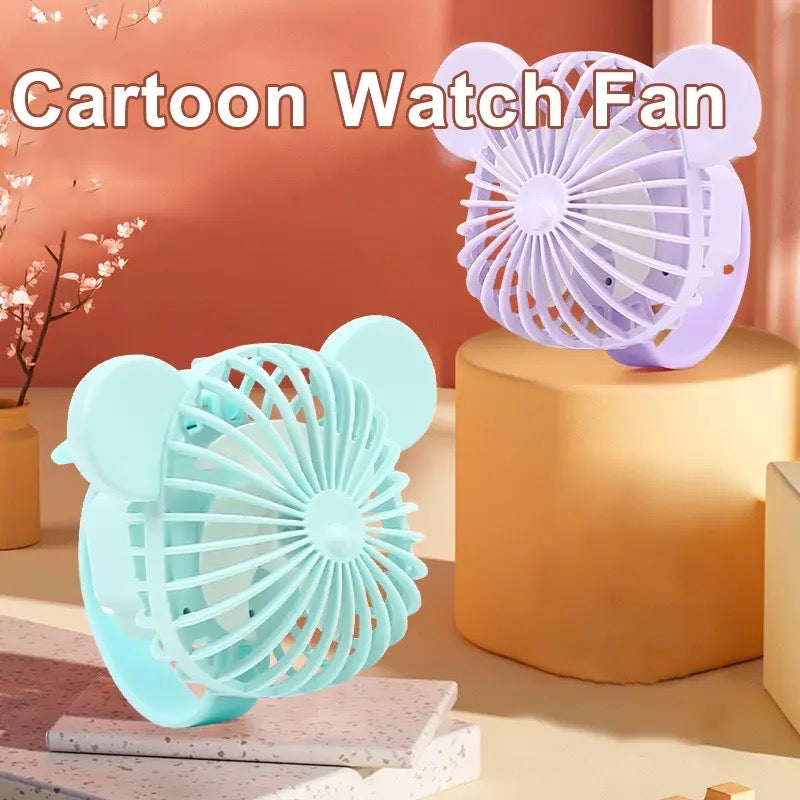Bear Wrist Watch Fan, Summer Mini Fan, Rechargeable High Wind Power Fan, Mini Hand Held Cooling Fan, Mini Cartoon Wristband Fan, Children Travel Air Cooler, Cute Design Fan For Kids