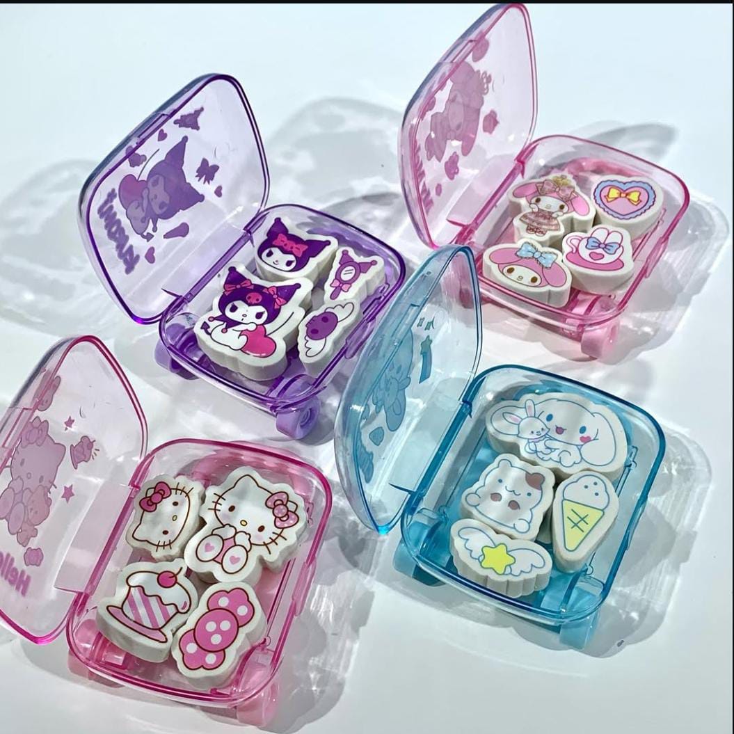 Cute Kawaii cartoon Rubber Eraser Suitcase Toy, 4pcs Suitcase Style Eraser Set, School Kids Eraser Set