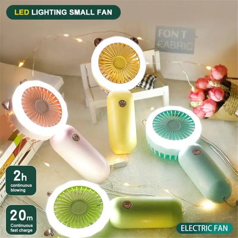 Handheld Pocket LED Fan, Personal Portable Hand Electric Fan, Air Cooler with LED Night Light, Usb Rechargeable Mini Traveling Fan, Led Lighting Small Fan
