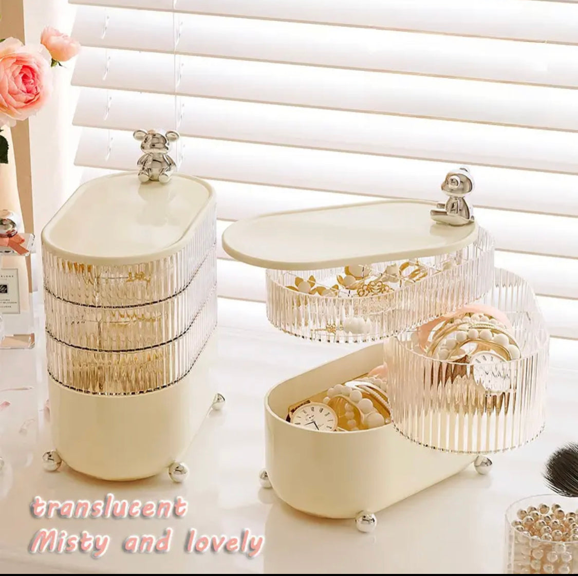 Multi-layered Dustproof Makeup Organizer, Rotating Cosmetic Desktop Storage Box, Luxury Transparent Jewellery Cosmetic Box