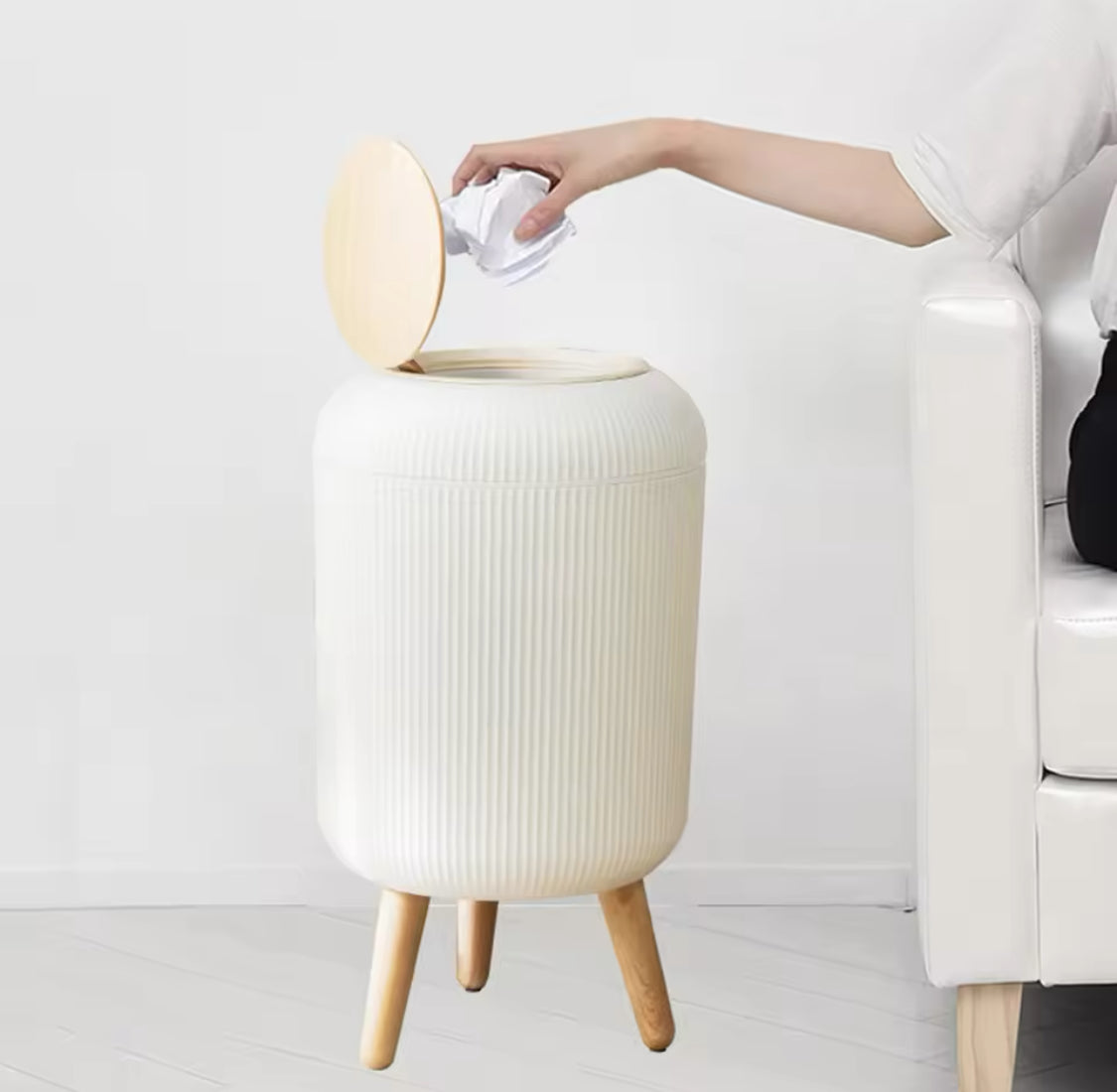 Wooden Pattern Trash Can, Creative Kitchen Waste Bin With Press Cover, Living Room Toilet Garbage Container, Foot Imitation Wood Rubbish Can, Bathroom Kitchen Garbage Bucket