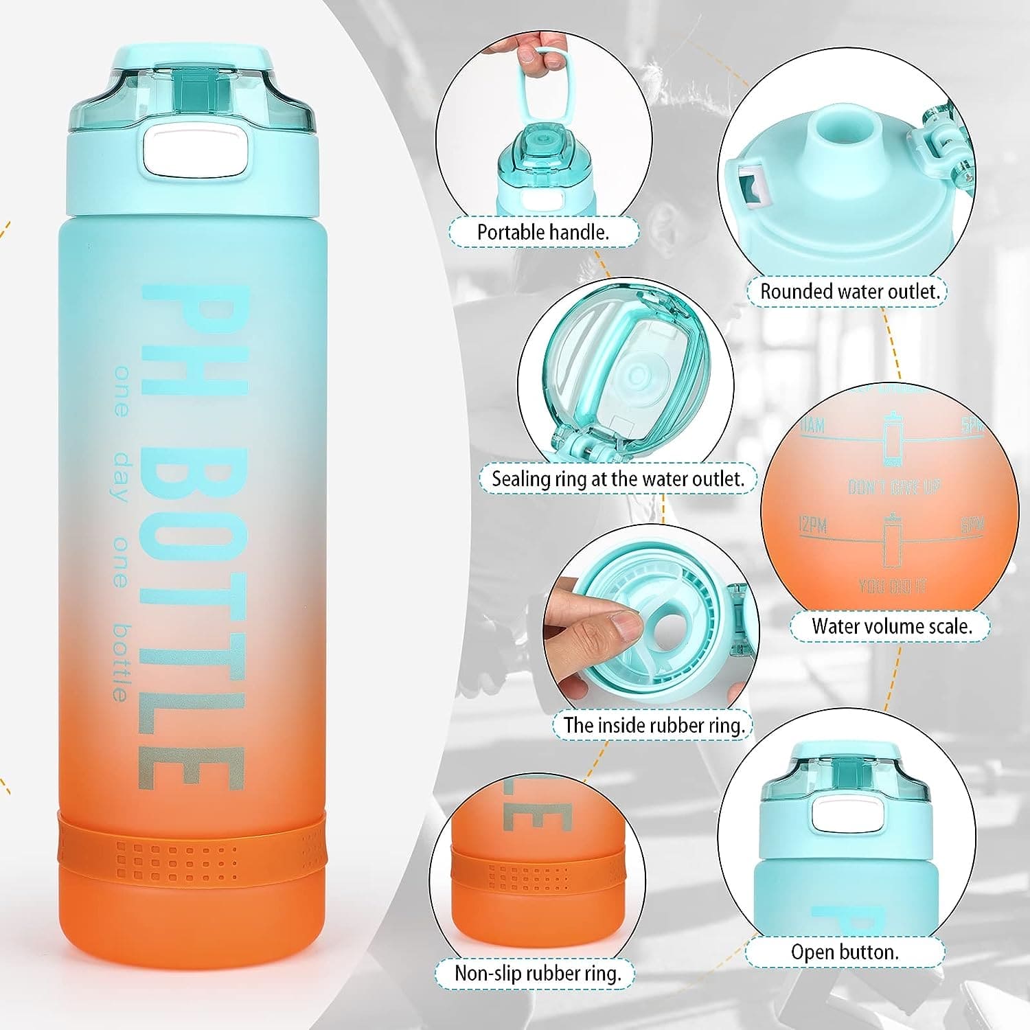1L PH Water Bottle, Portable Gym Fitness Durable Sport Drinking Bottle, Unbreakable Water Bottle, Recyclable Plastic Drinking Bottle, Large Capacity Water Dispenser Bottle