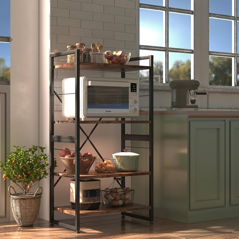 4-Tier Iron Frame Wooden Bookshelf Storage, Multi Layer Storage Rack, Multifunction Kitchen Storage Rack