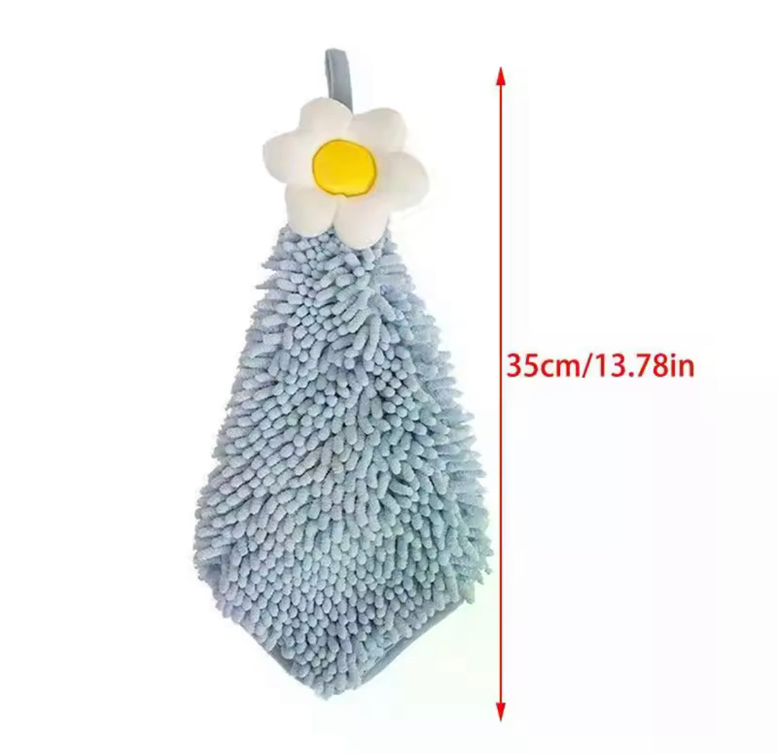 Set Of 3 Chenille Hand Towel with Hanging Loops, Sun Flower Thickened Absorbent Dish Cleaning Cloth, Kitchen Cleaning Towel
