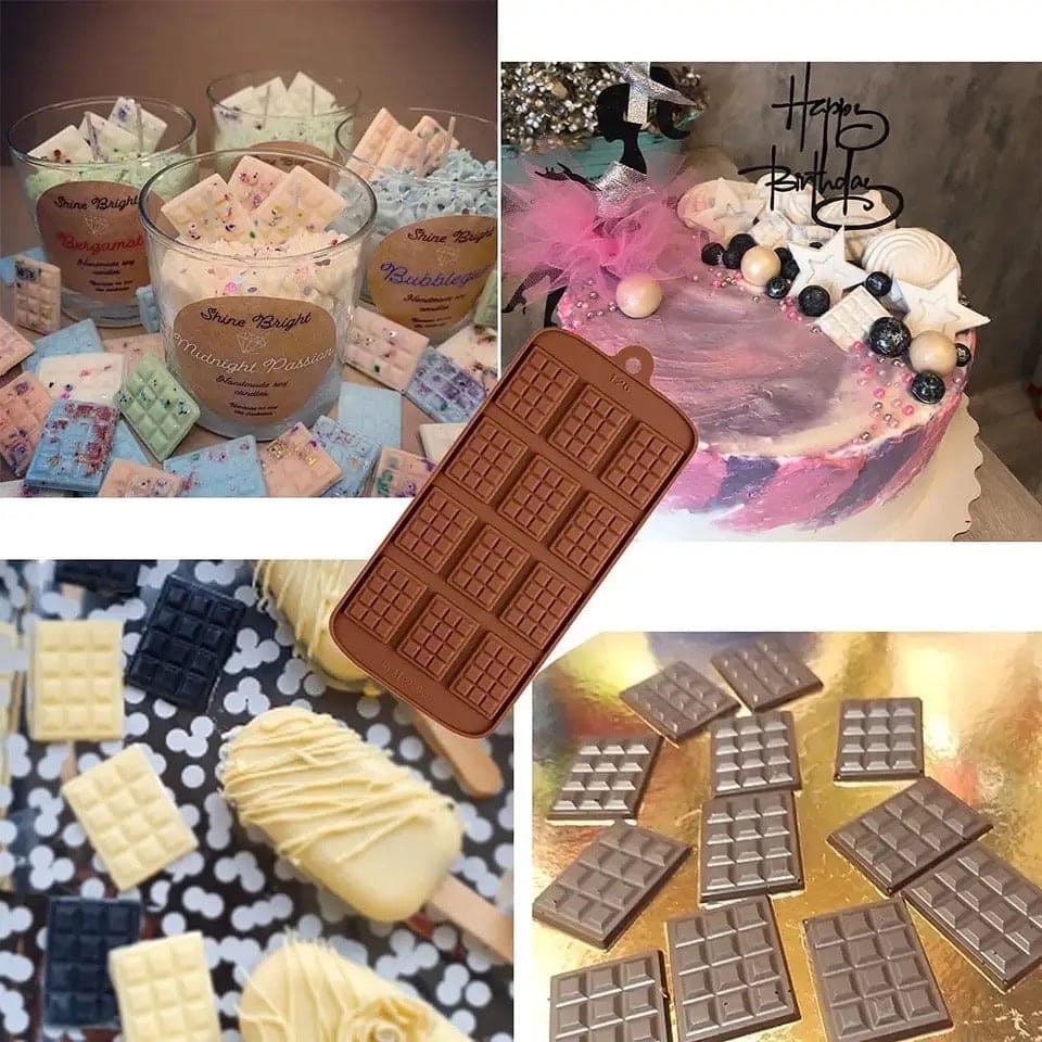 Silicone Chocolate Mini Bar Mold, 12 Even Chocolate Mold, Fondant Patisserie Candy Bar Mold, Non Stick Cake Decoration Mold, Mini Waffle Shape Mold, Flexible Clip-On Bar Trays Suitable for Chocolate, Kitchen Baking Accessories