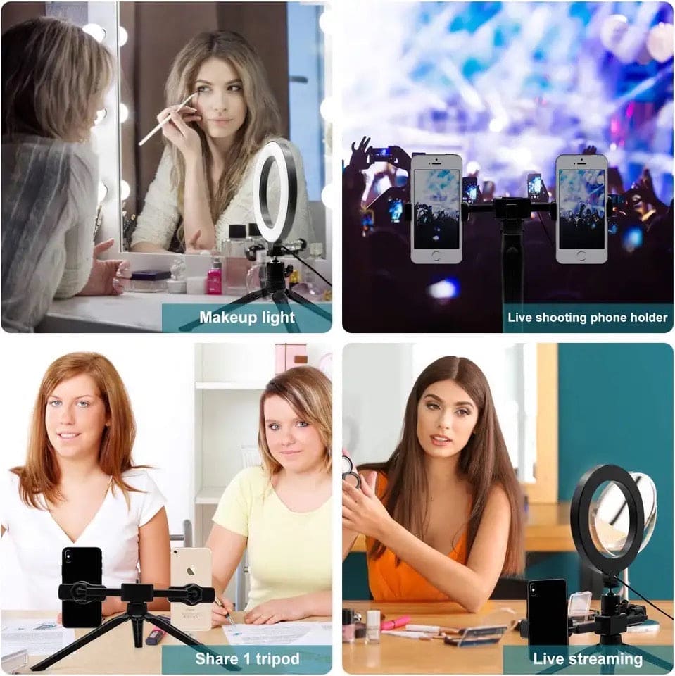 Multi Position Ring Light, Dual Mobile Clip Ring Light, Live Broadcasting Bracket Fill Selfie Ring Light with Tripod Stand, Phone Clamp Fill Lights Supplies, Stabilizer Clip Phone Bracket