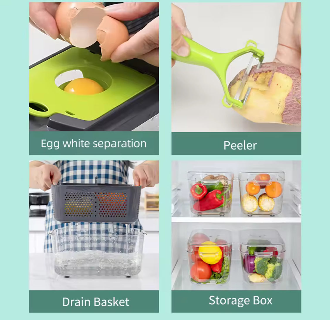 22 In 1 Fruit Vegetable Slicer With Storage Container, Multifunctional Vegetable Cutter, Manual Hand Food Chopper, Kitchen Gadgets