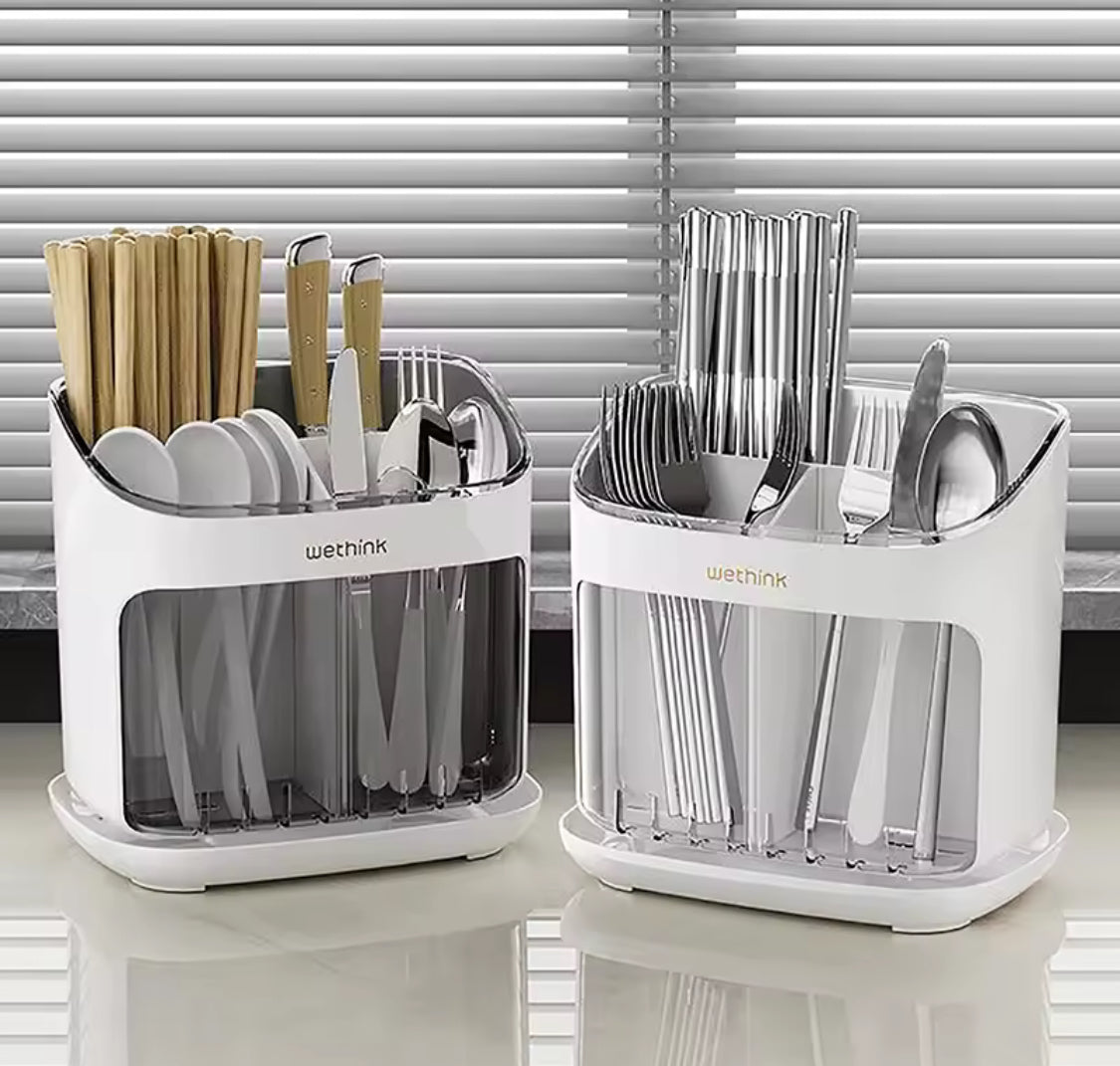 Chopstick Holder With Drainage Tray, Kitchen Utensil Holder With Water Drain Tray, Spoon Fork Chopsticks Storage Rack, Countertop Spoon  Drainage Shelf