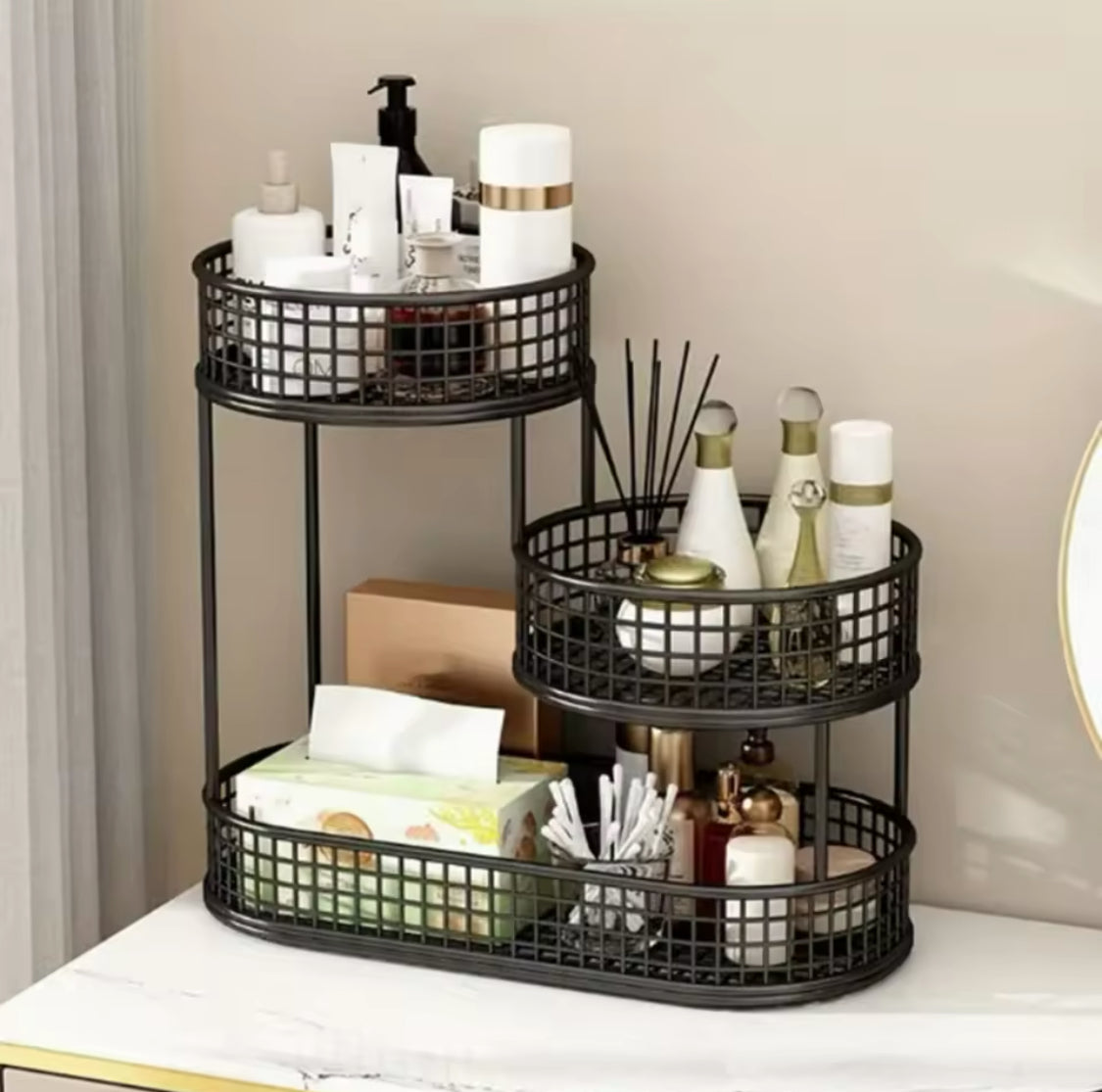 3-Tier Metal Fruit Basket, Countertop Fruit Basket, Iron Net Design Vegetable Basket, Bathroom Vanity Basket, Bathroom Towel Basket