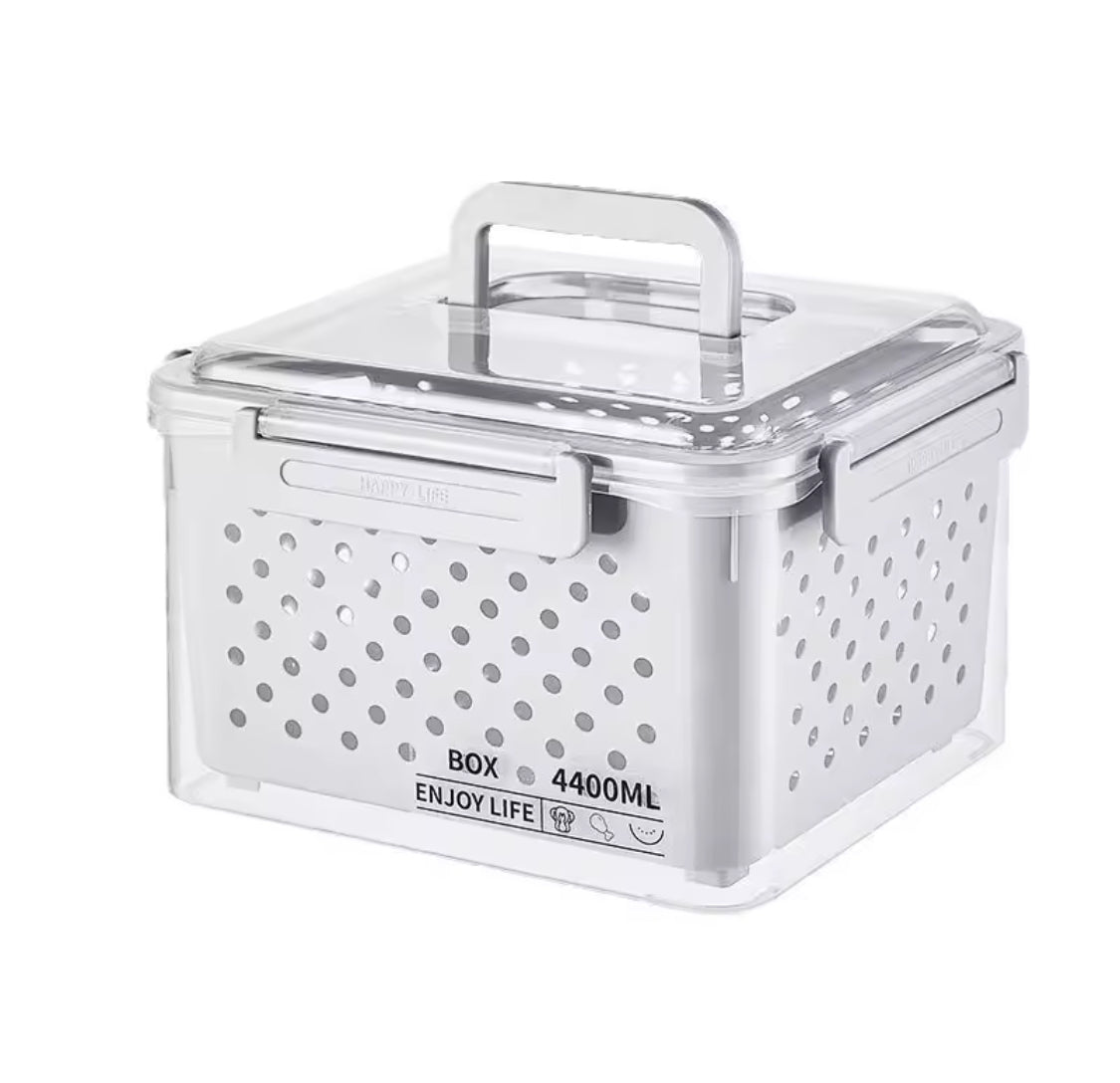 3pcs Refrigerator Organizer Box With Draining Basket, Transparent Refrigerator Food Storage Box, Multi Use Fridge Fruit Vegetable Storage Box
