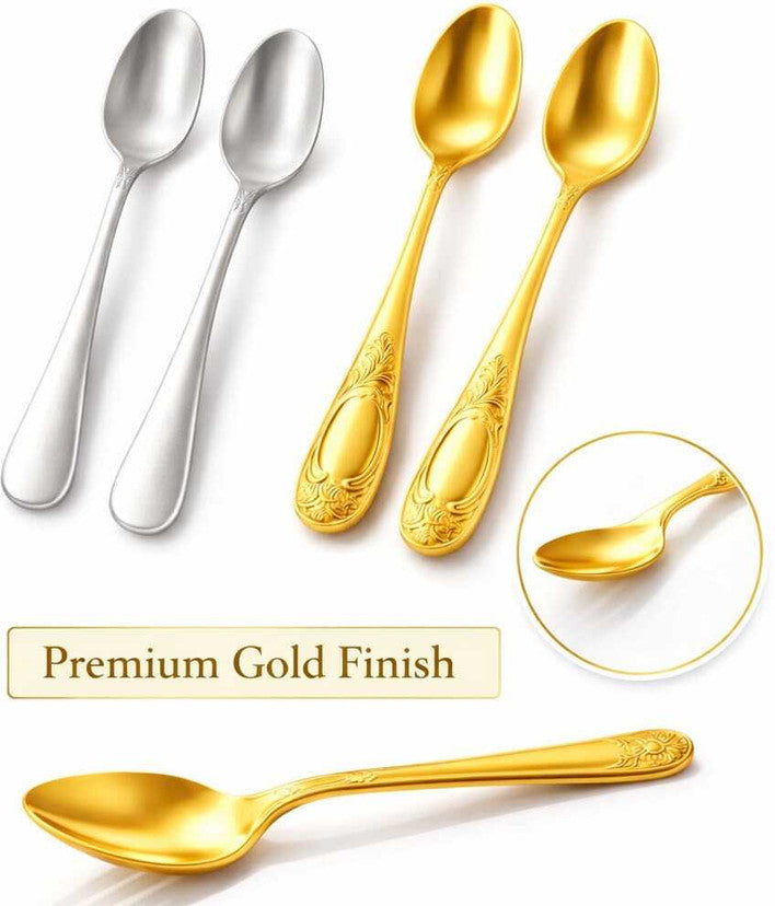 4pcs Elegant Gold Tableware Spoon Set, Stainless Steel Table Spoon, Kitchen Accessories