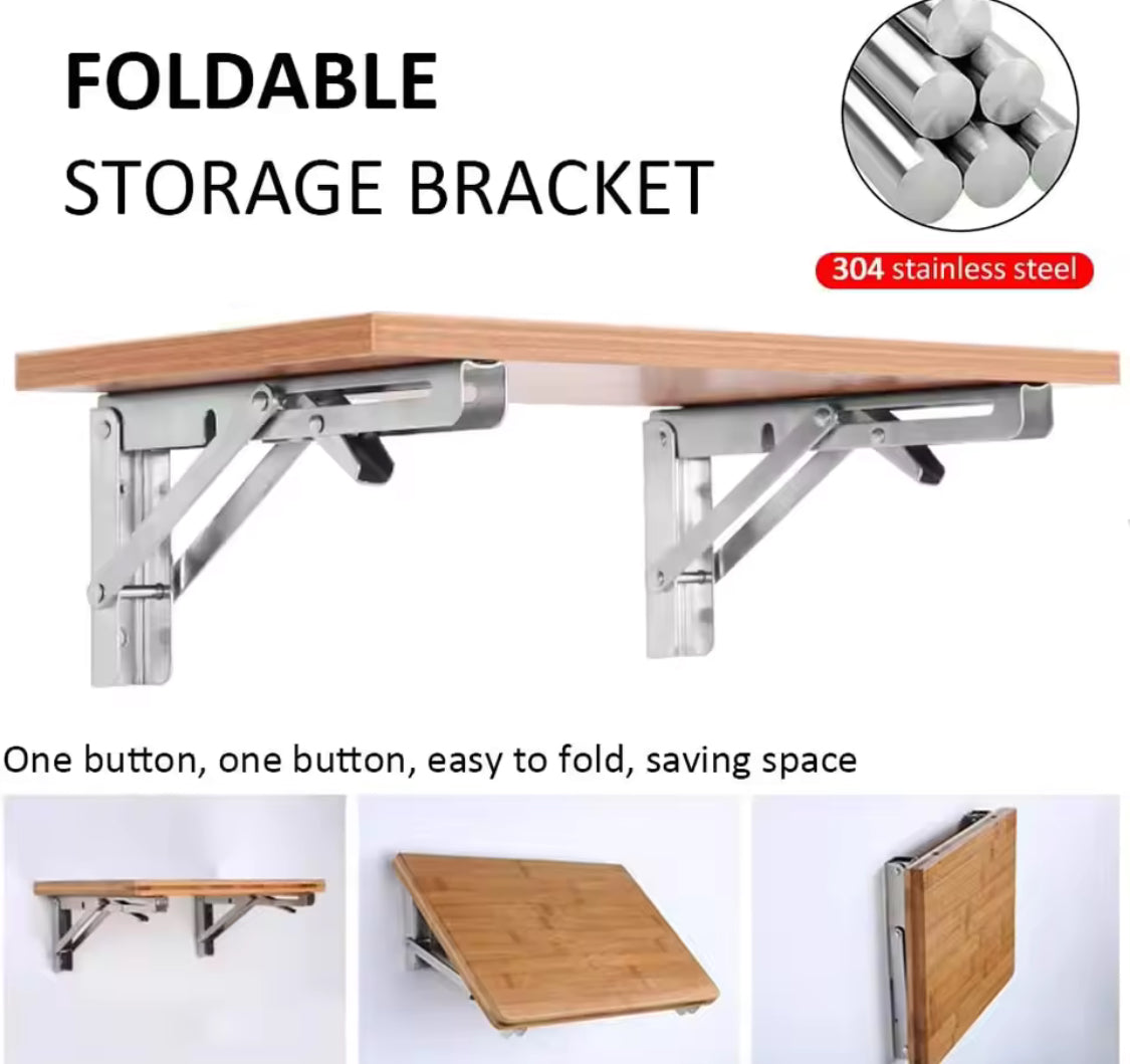 Stainless Steel Collapsible Shelf, Adjustable Triangle Foldable Support Bracket, Wall Mounted  Shelf Brackets, Multifunctional Storage Rack